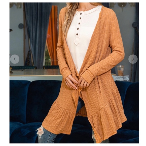 #17 Boho Ribbed Long Sleeve Ruffled Cardigan - Picture 3 of 8